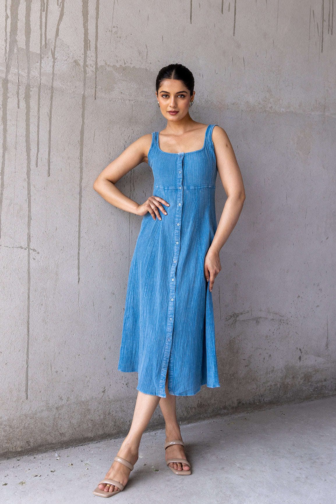 SKY BLUE COTTON DENIM DRESS