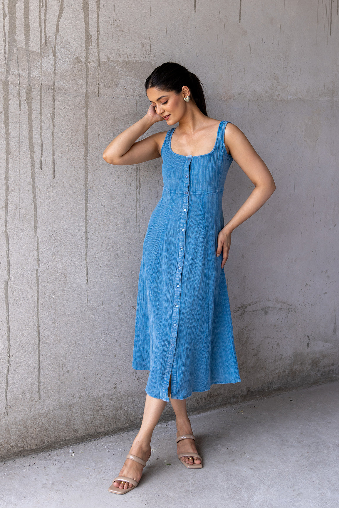 SKY BLUE COTTON DENIM DRESS