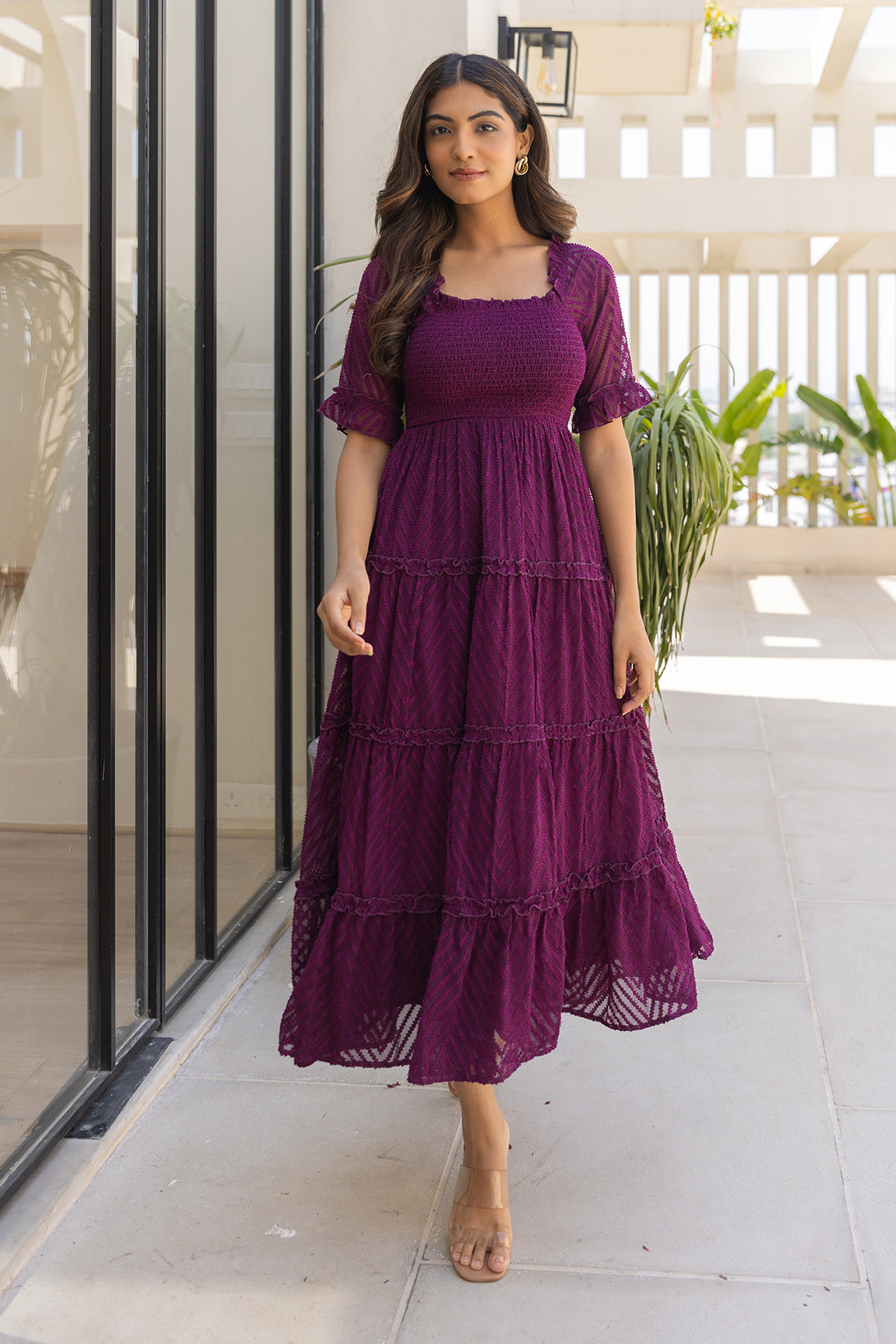 PLUM SMOCKED MAXI