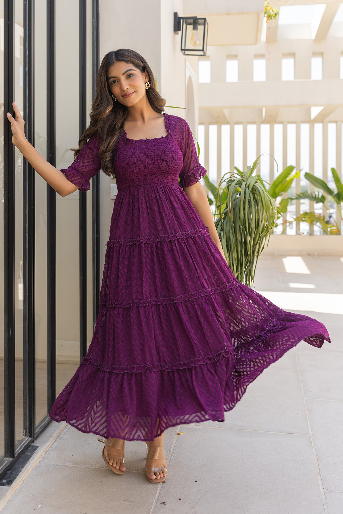 PLUM SMOCKED MAXI
