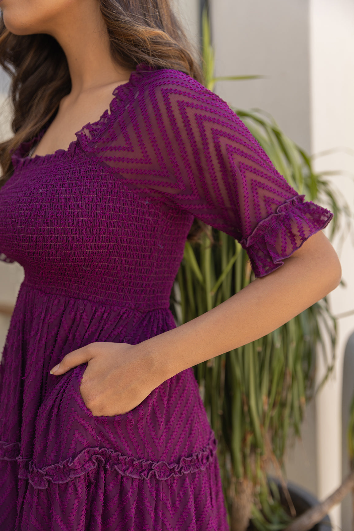 PLUM SMOCKED MAXI