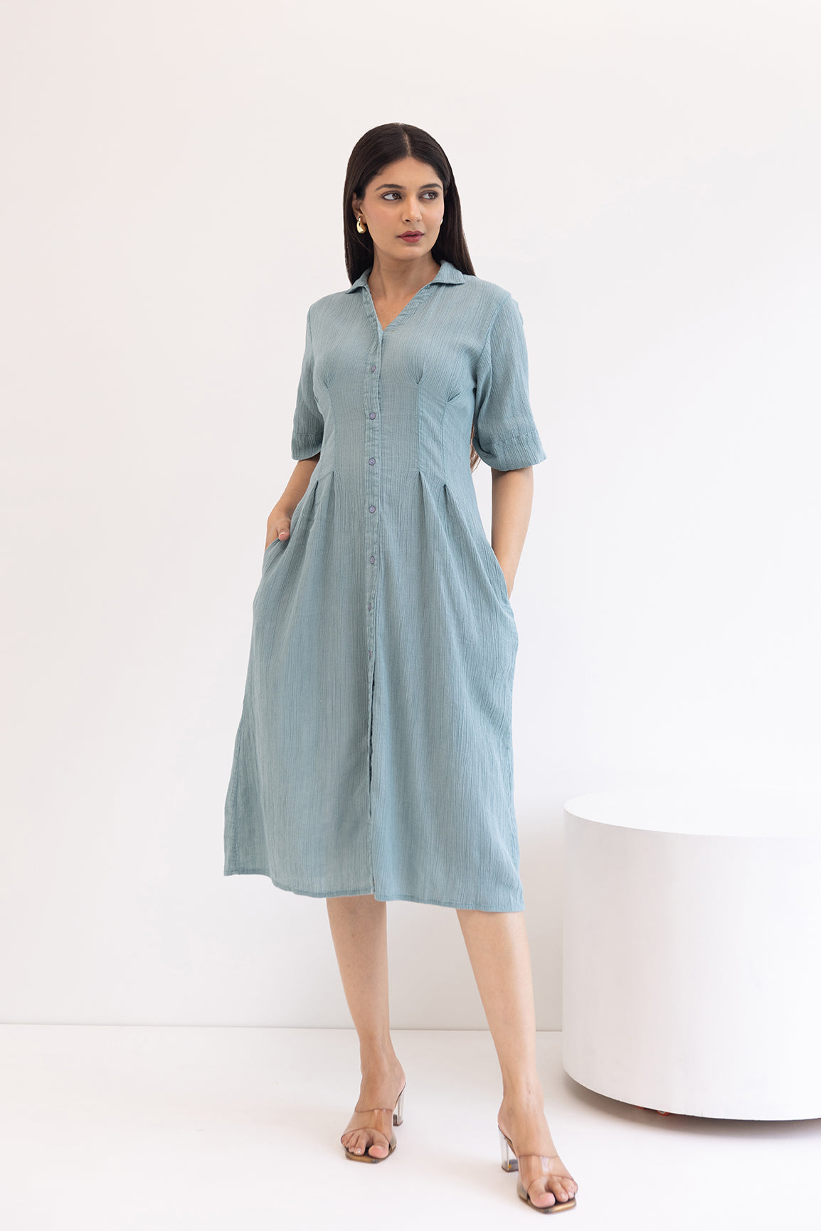 TEAL COTTON DENIM DRESS