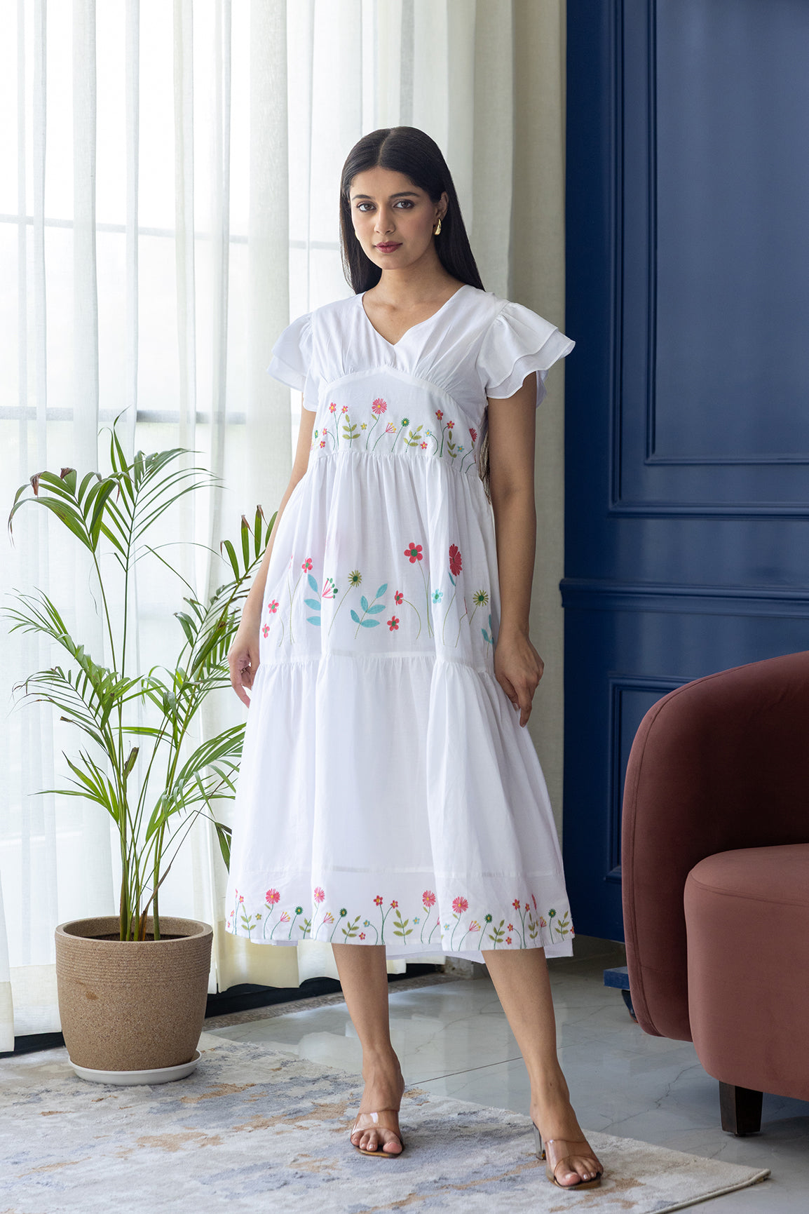 WHITE EMBROIDERY COTTON MAXI