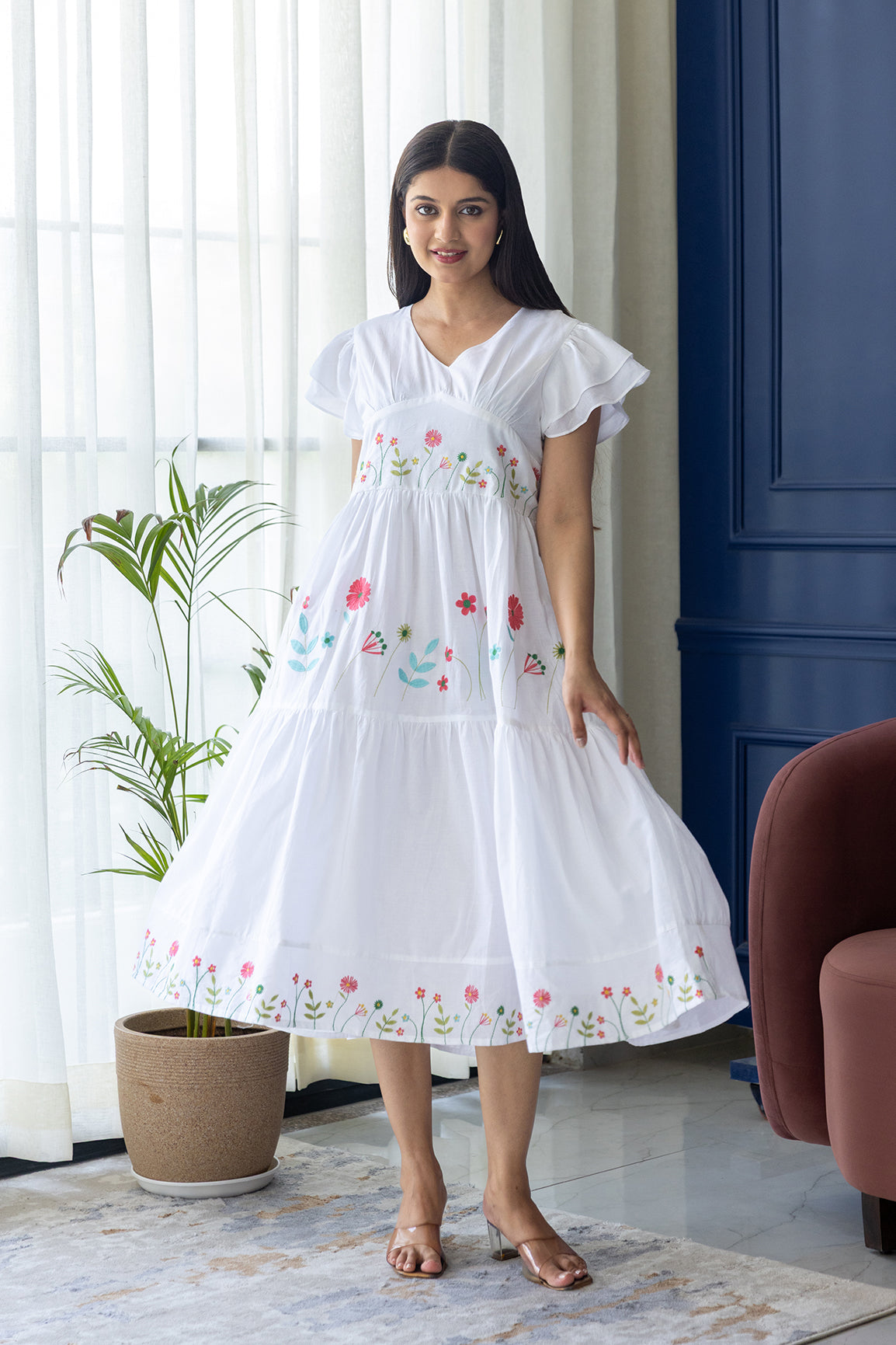 WHITE EMBROIDERY COTTON MAXI