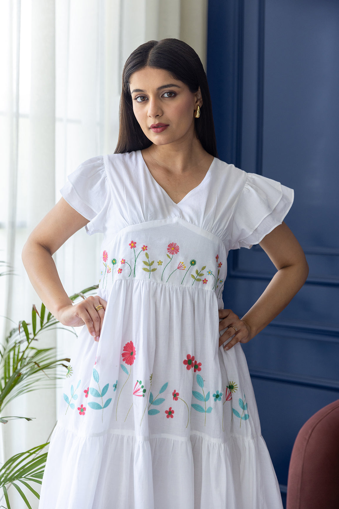 WHITE EMBROIDERY COTTON MAXI