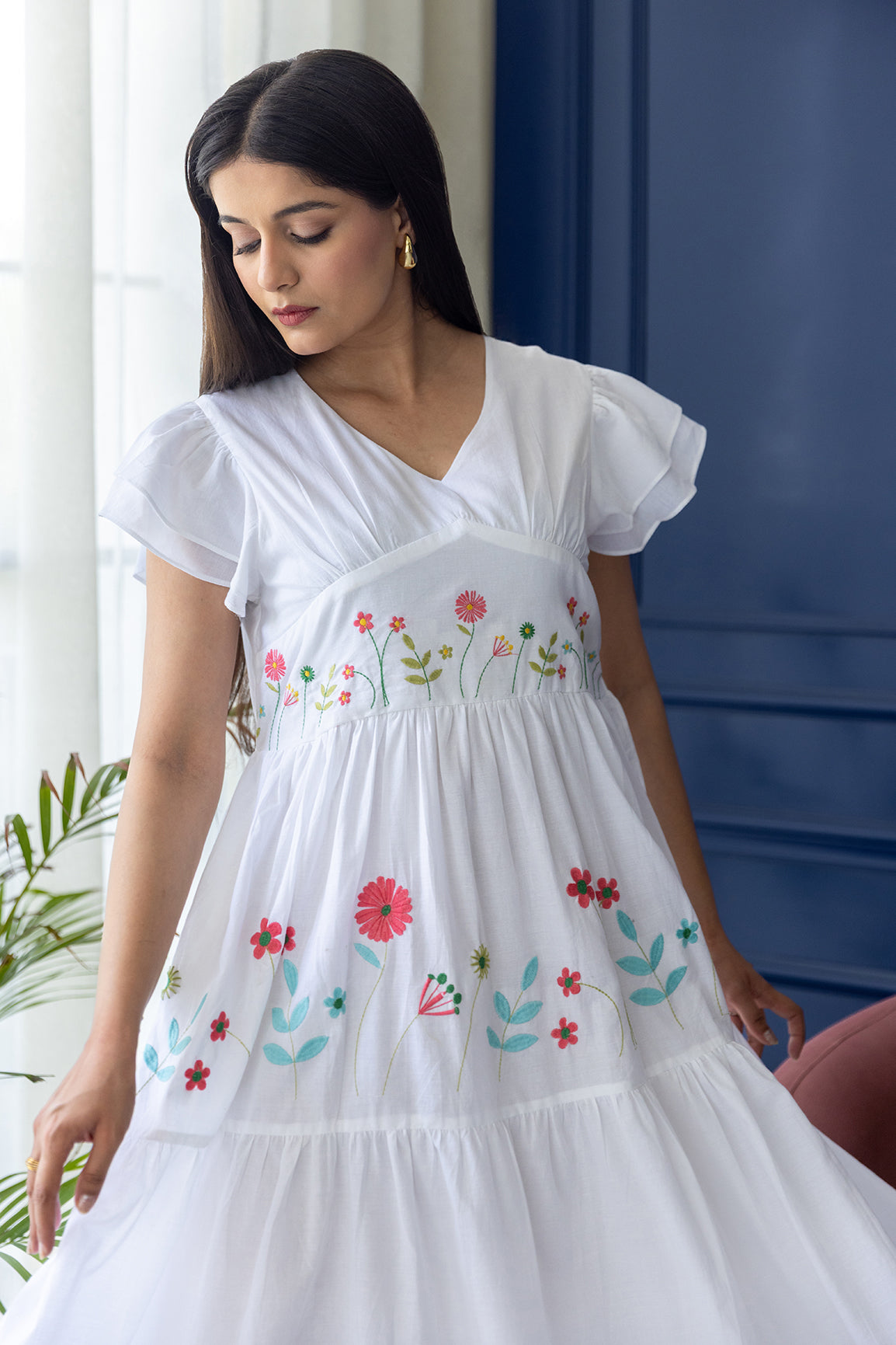 WHITE EMBROIDERY COTTON MAXI
