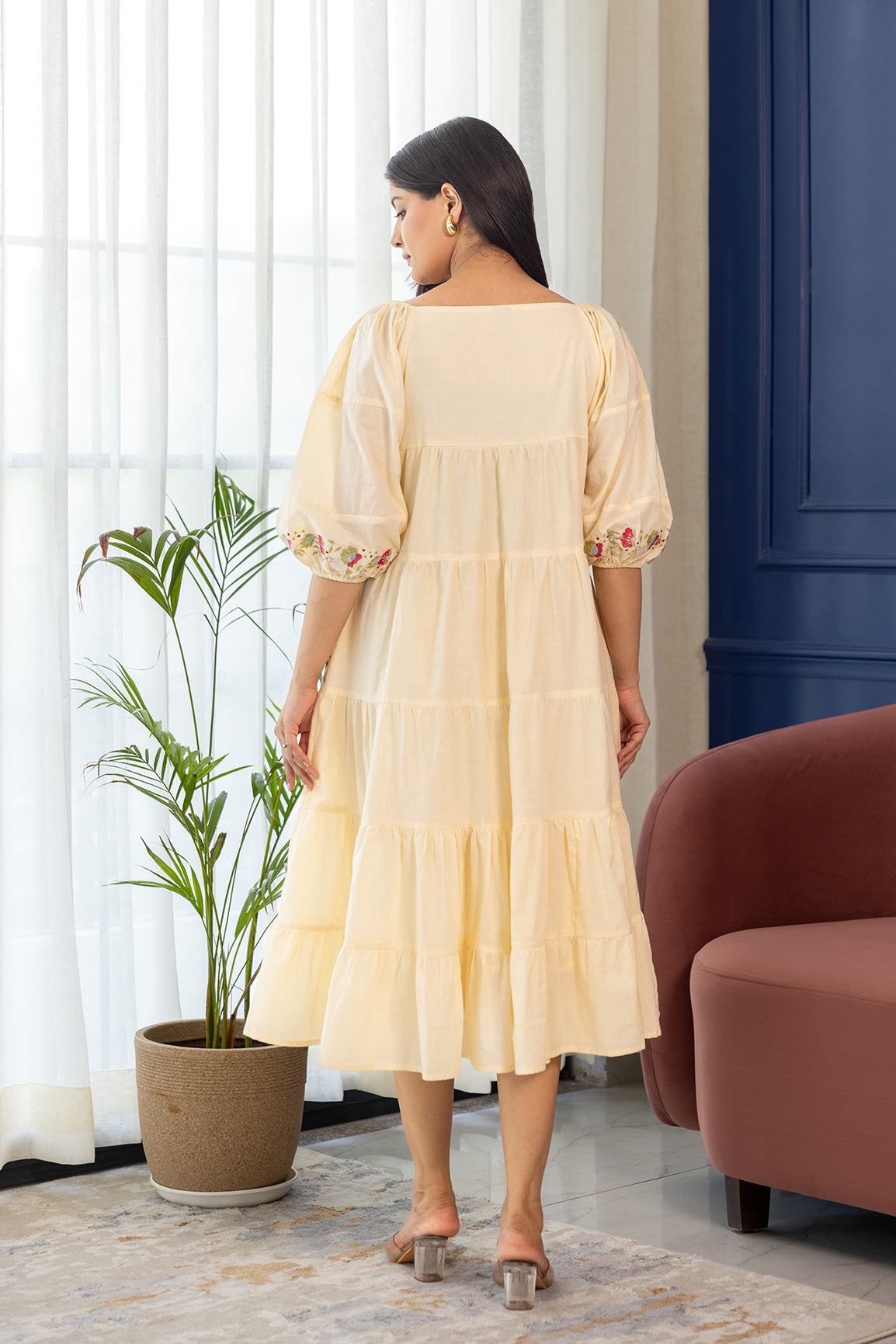BUTTER YELLOW EMBROIDERY MIDI