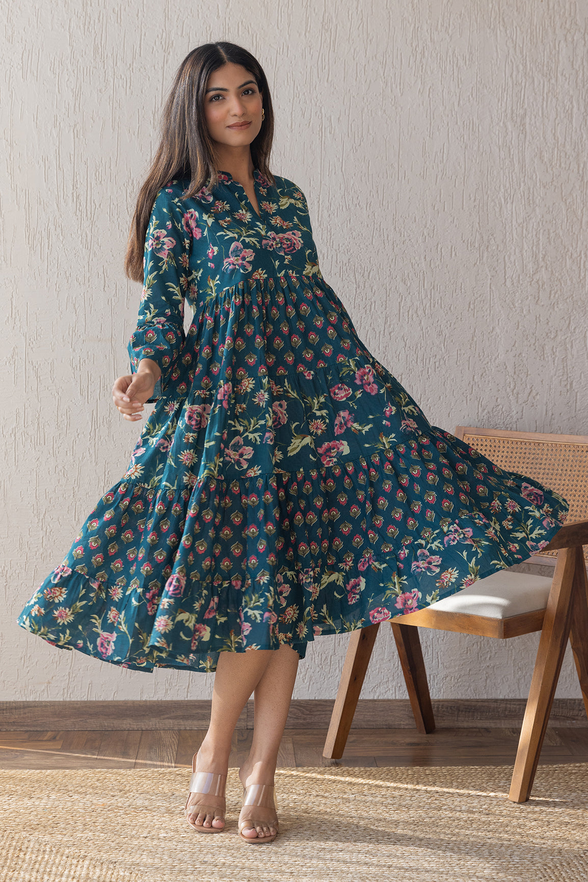 EMERALD COTTON PRINTED MAXI