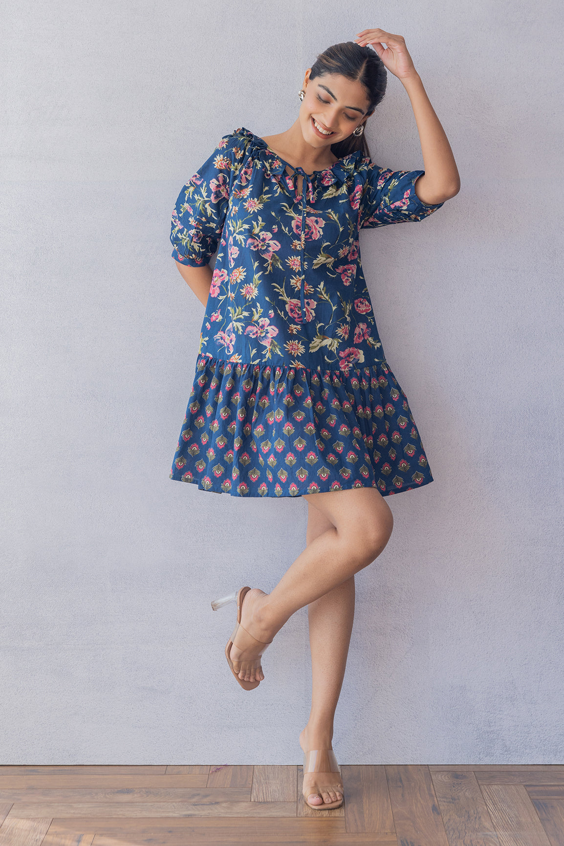 MULTI PRINT MIDI DRESS