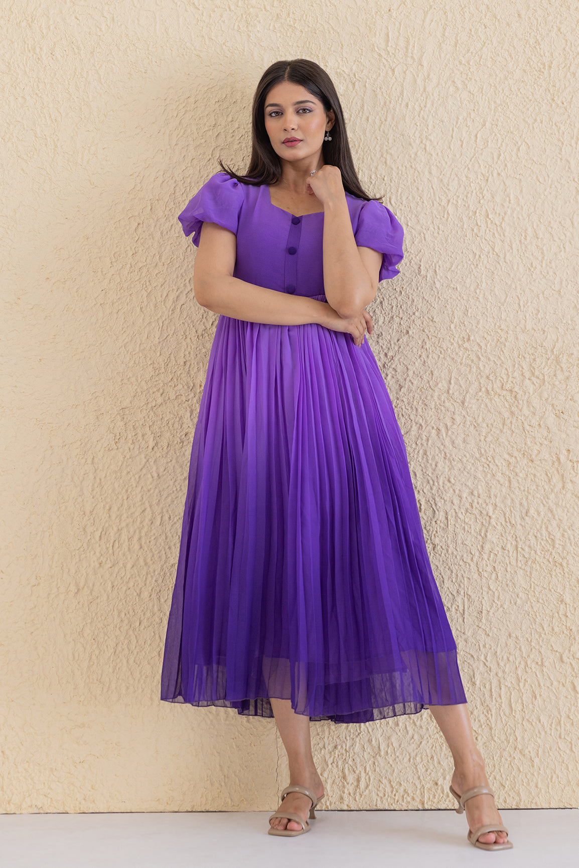 ombré pleated midi dress OMBRE PLEATED MAXI