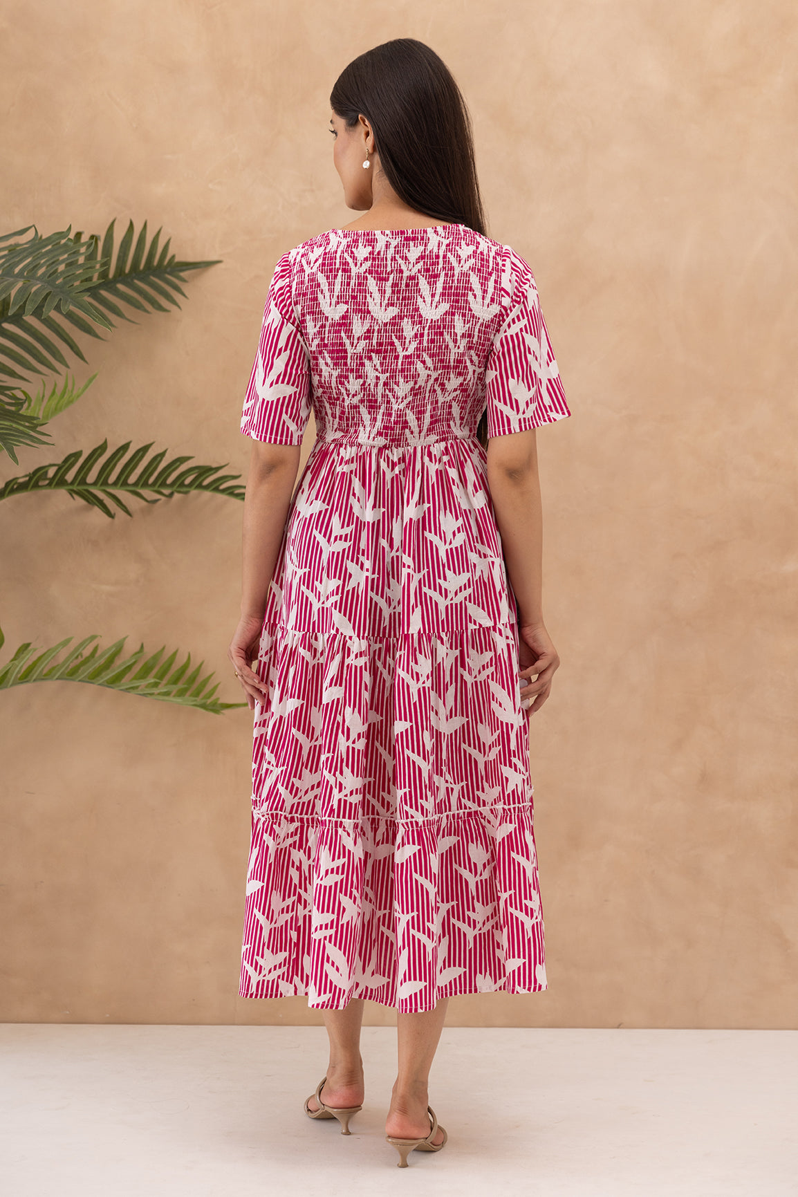 PINK FLORAL & STRIPED COTTON MAXI