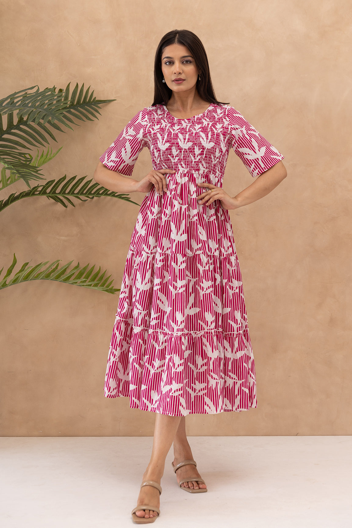 PINK FLORAL & STRIPED COTTON MAXI