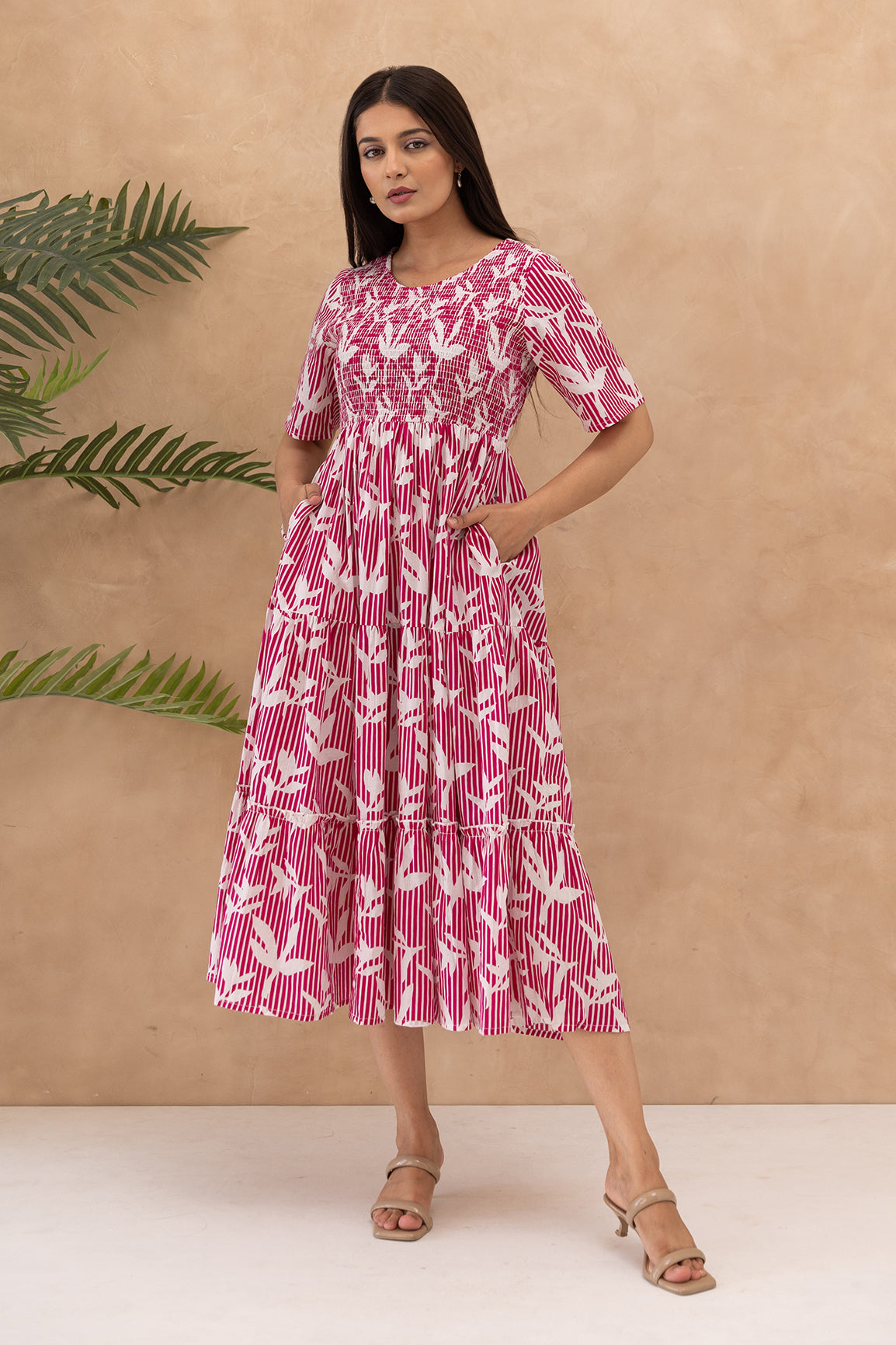 PINK FLORAL & STRIPED COTTON MAXI