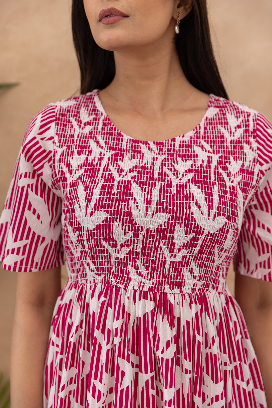 PINK FLORAL & STRIPED COTTON MAXI