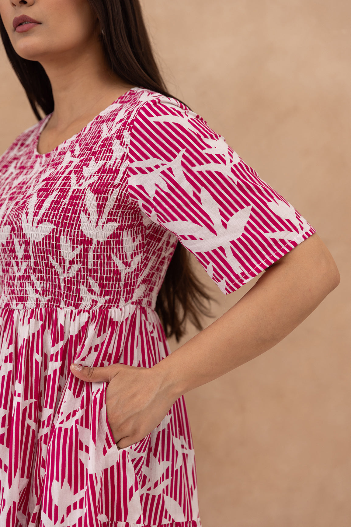 PINK FLORAL & STRIPED COTTON MAXI