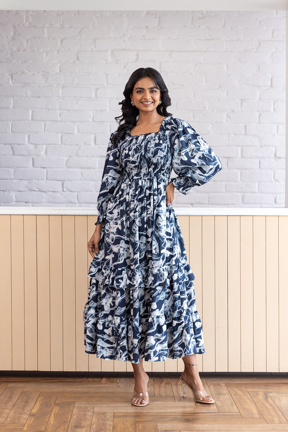 Smocked Cotton Nursing Maxi Dress – Soft, Breathable & Supportive