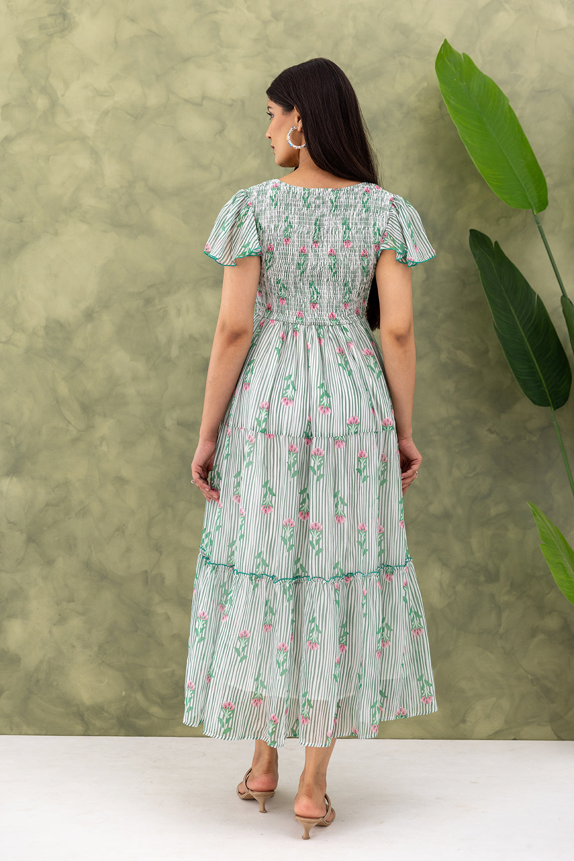 STRIPED & FLORAL SMOCKED MAXI