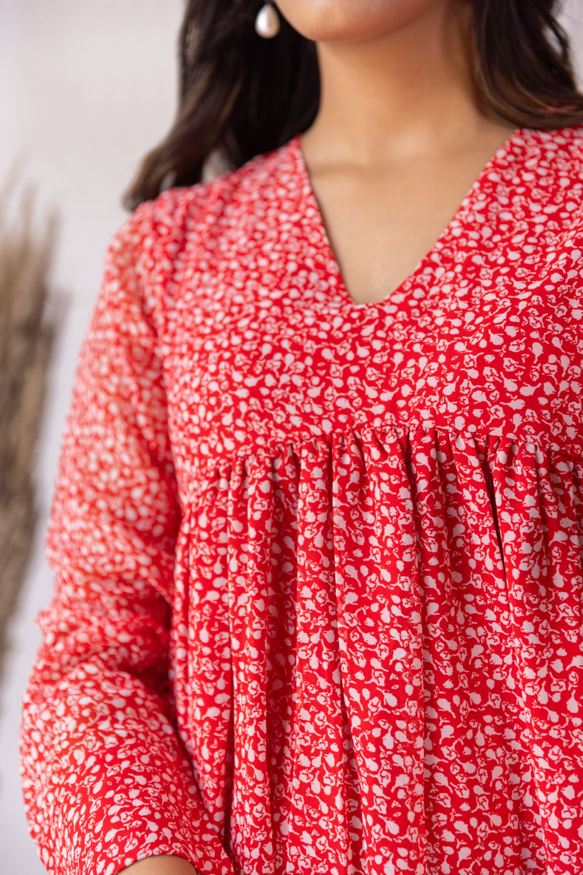 RED FLARED MIDI DRESS