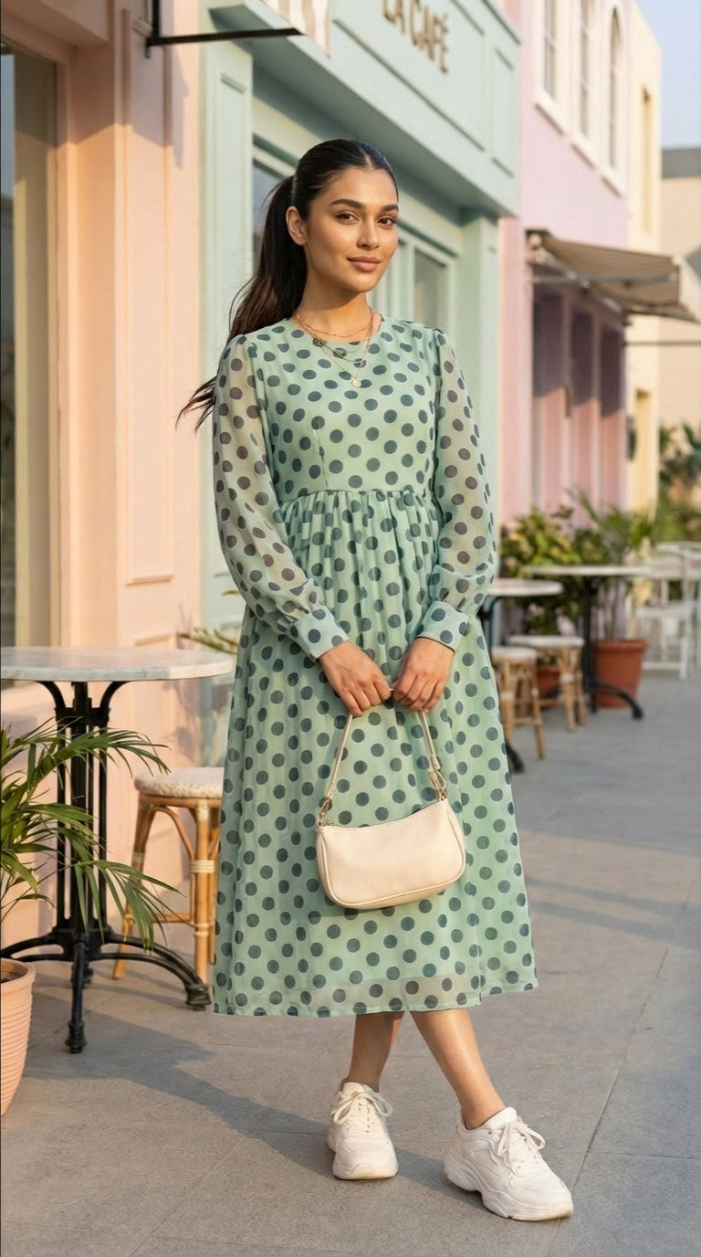 fitted lace wedding dress Green Polka Dot Kennedy Midi Dress main image 0