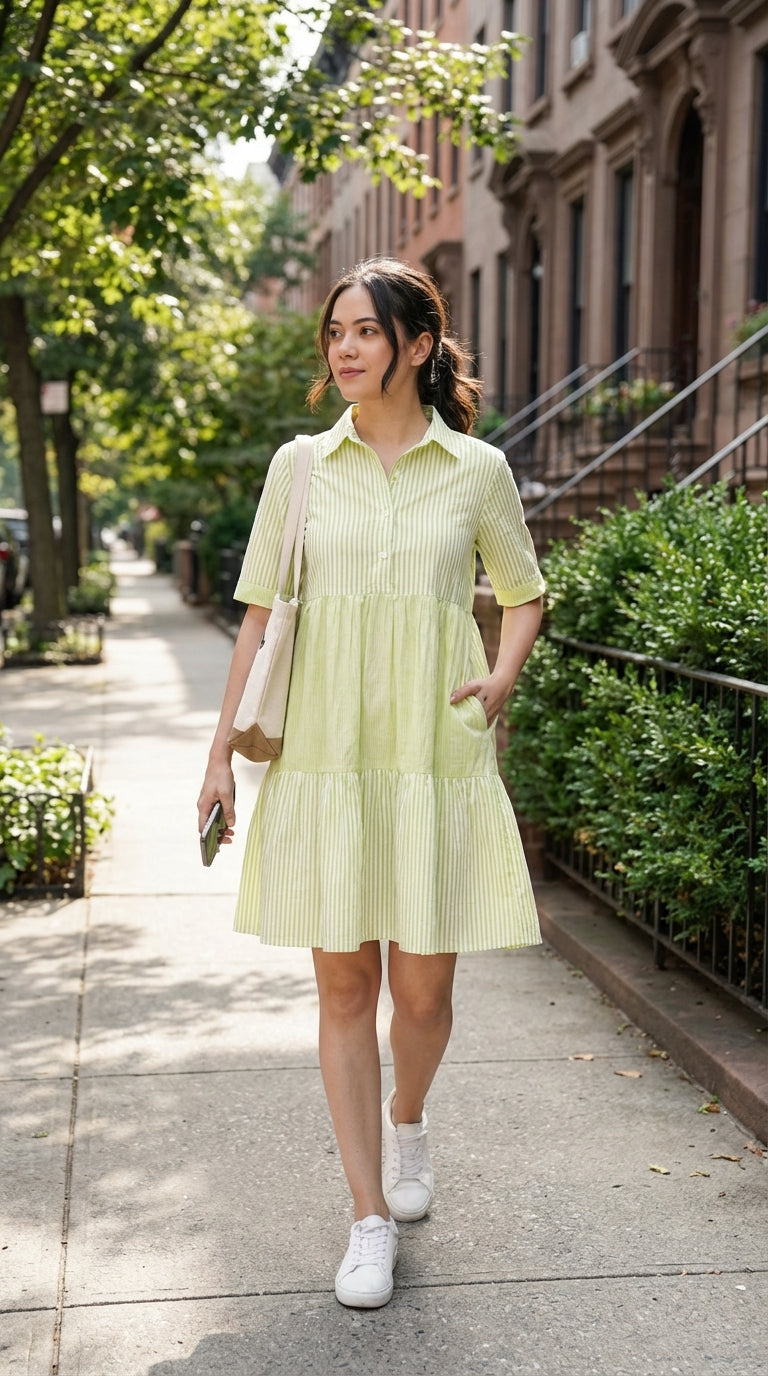 LIME BREEZE TIERED SHIRT DRESS