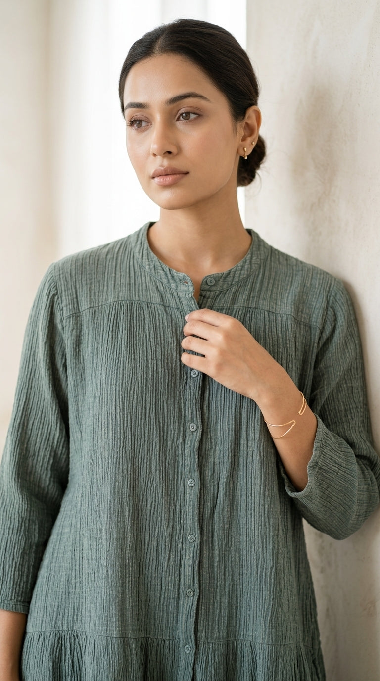 SAGE GREEN COTTON DENIM DRESS