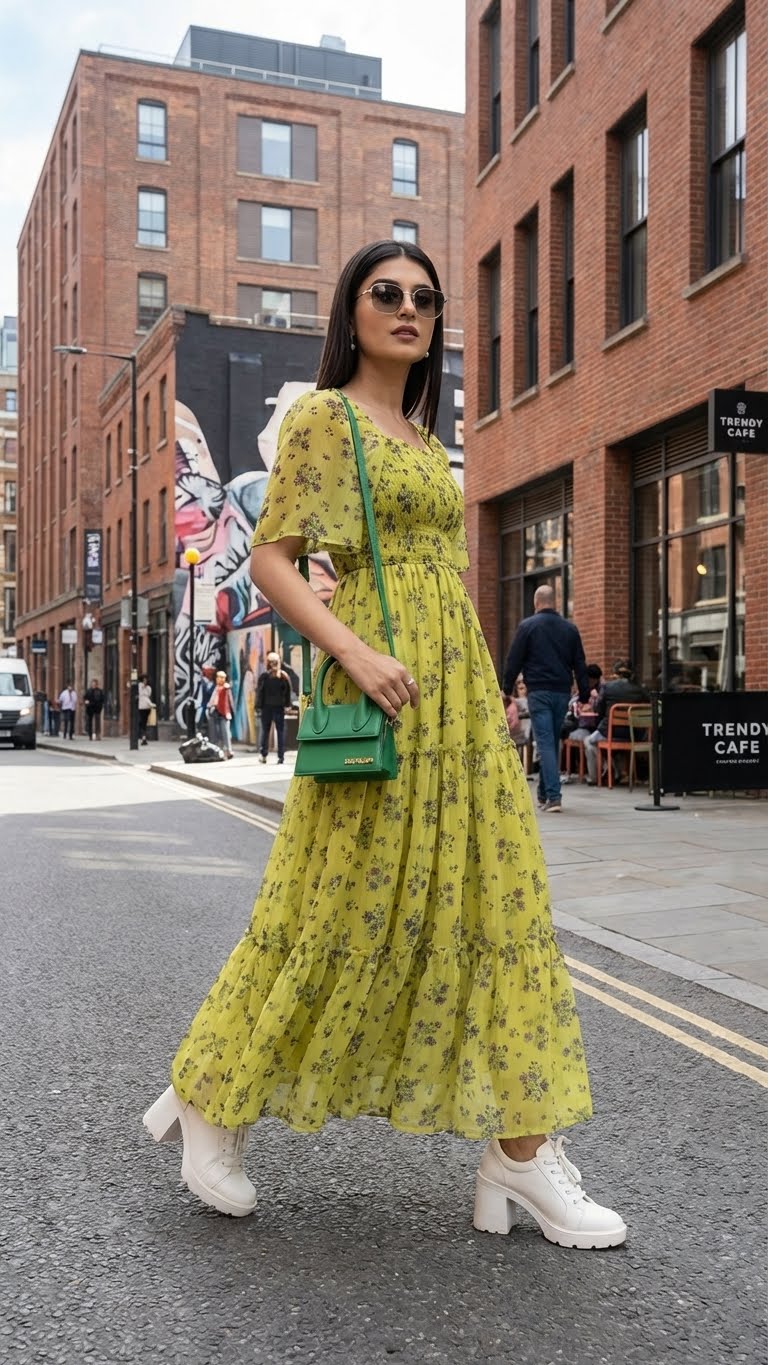 PEAR GREEN FLORAL MAXI