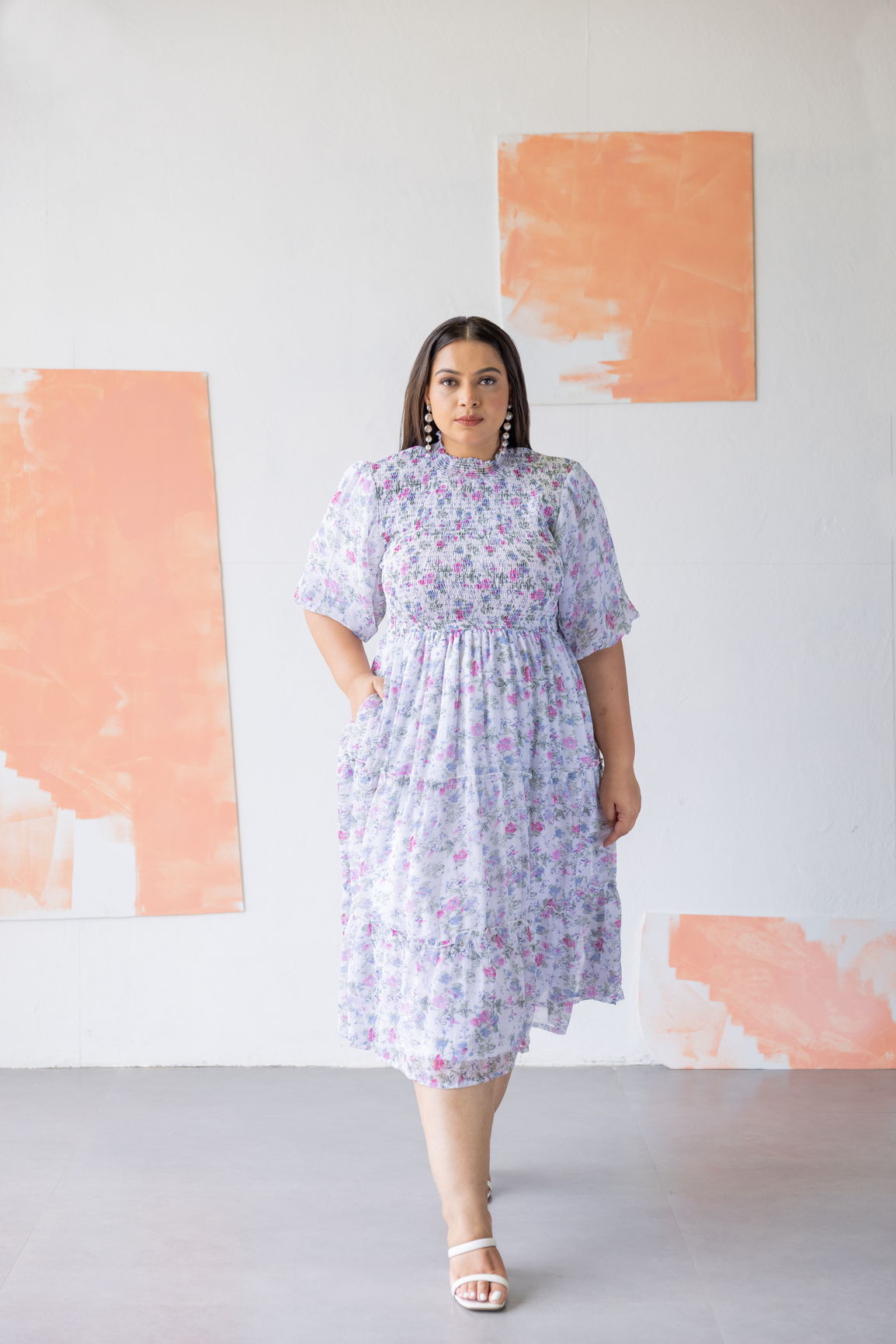 WHITE SMOCKED TIERED MAXI - POLAGO PLUS