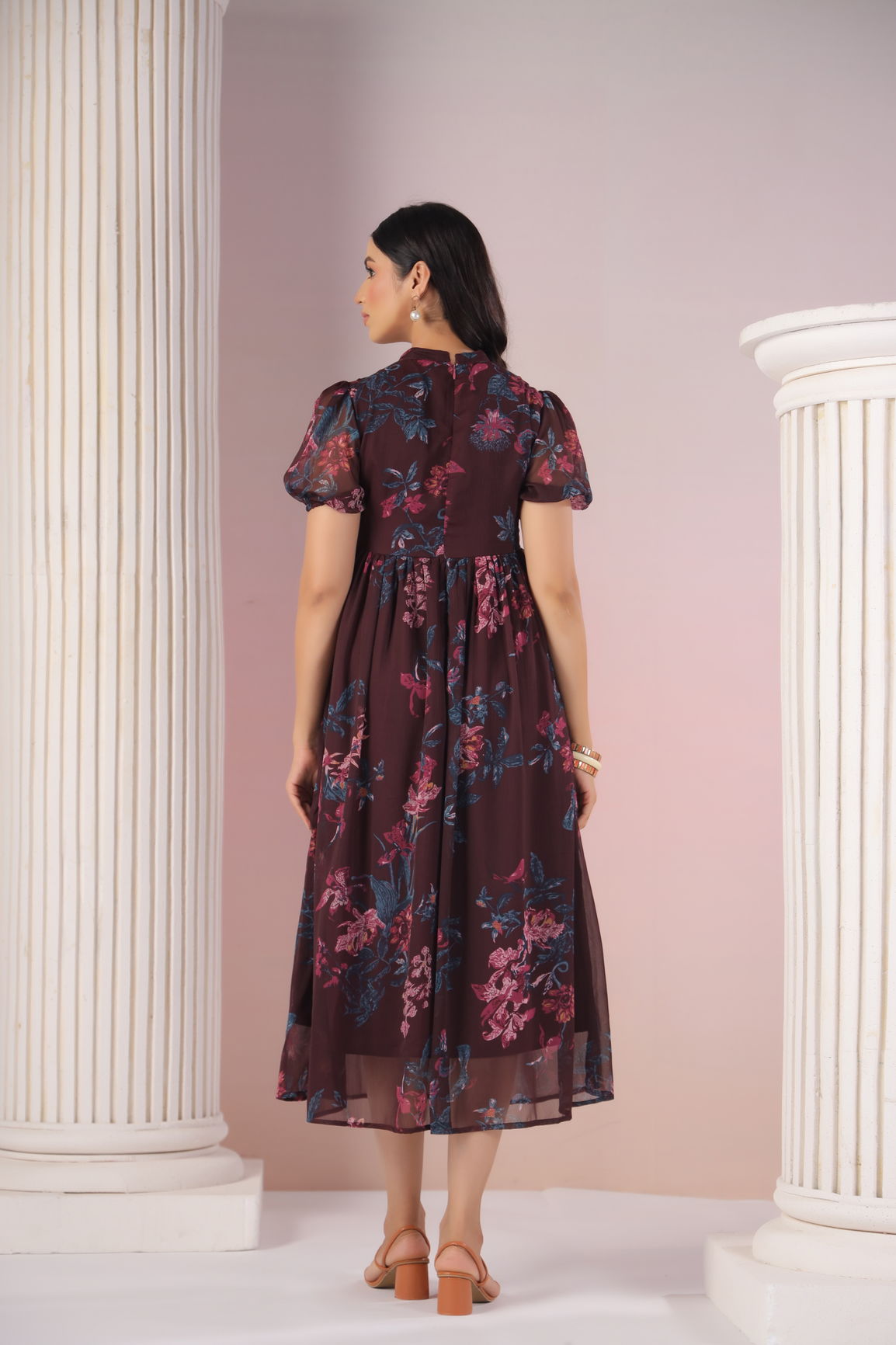 Wine floral maxi dress for women, elegant and stylish.