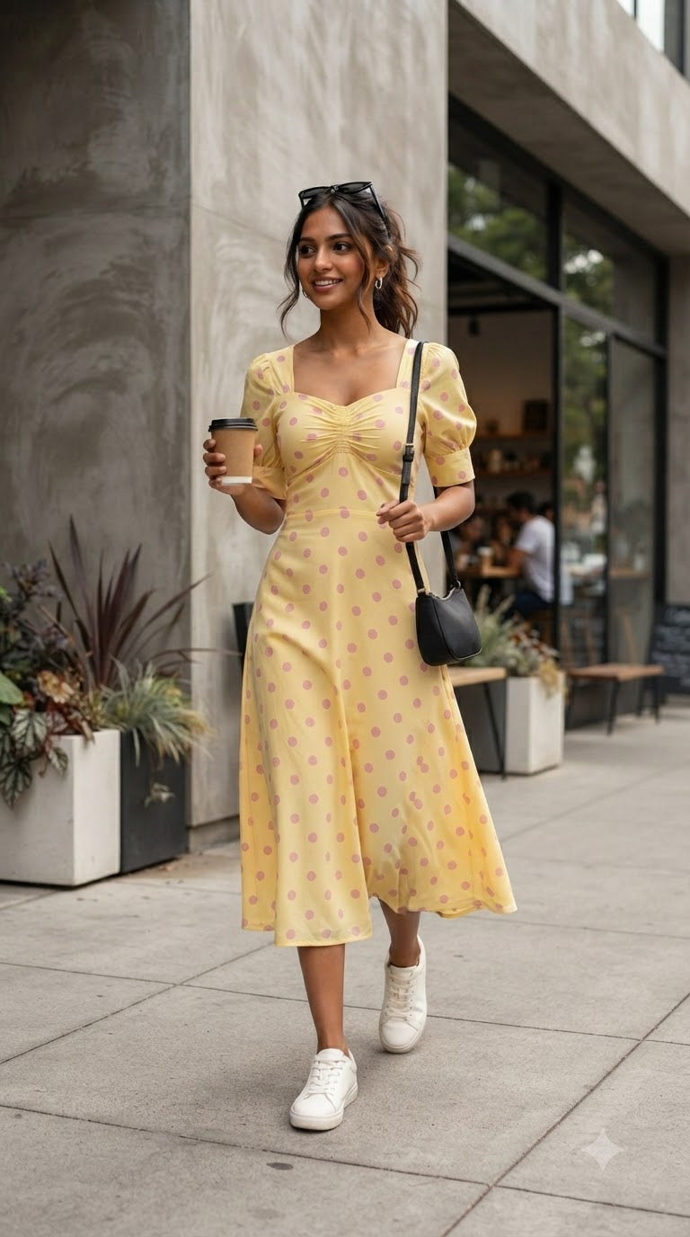 BUTTER YELLOW PINK POLKA MAXI