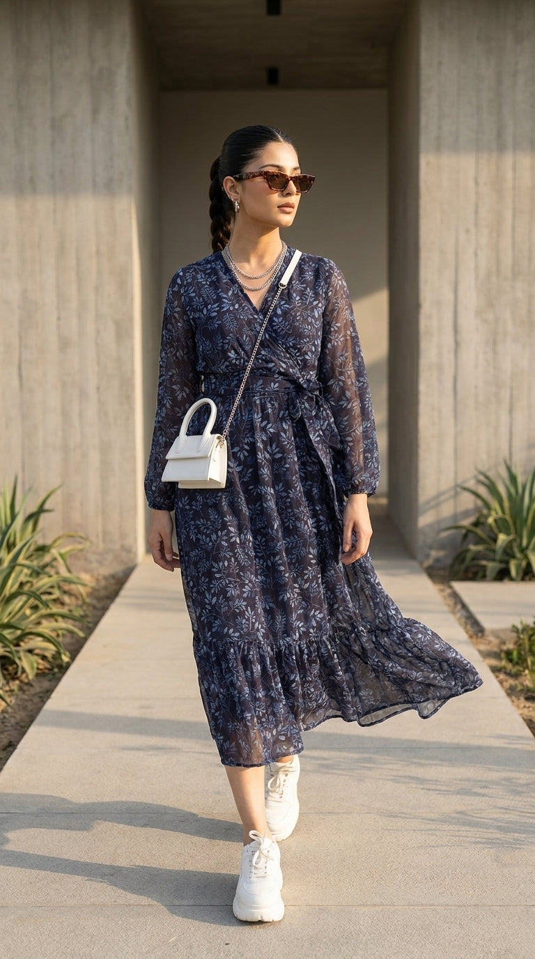 BLUE WRAP CHIFFON MAXI