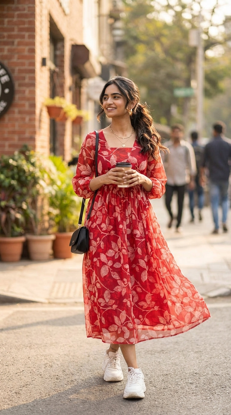 DARK RED CHIFFON MAXI