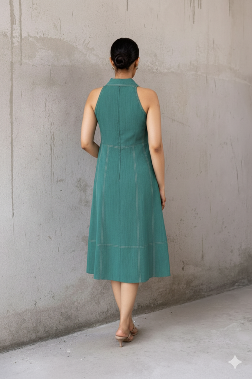 EMERALD SLEEVELESS COTTON DENIM MAXI