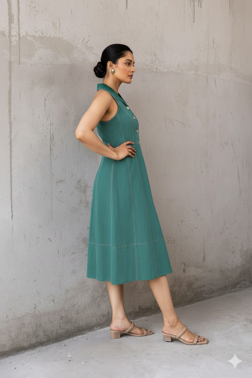 EMERALD SLEEVELESS COTTON DENIM MAXI