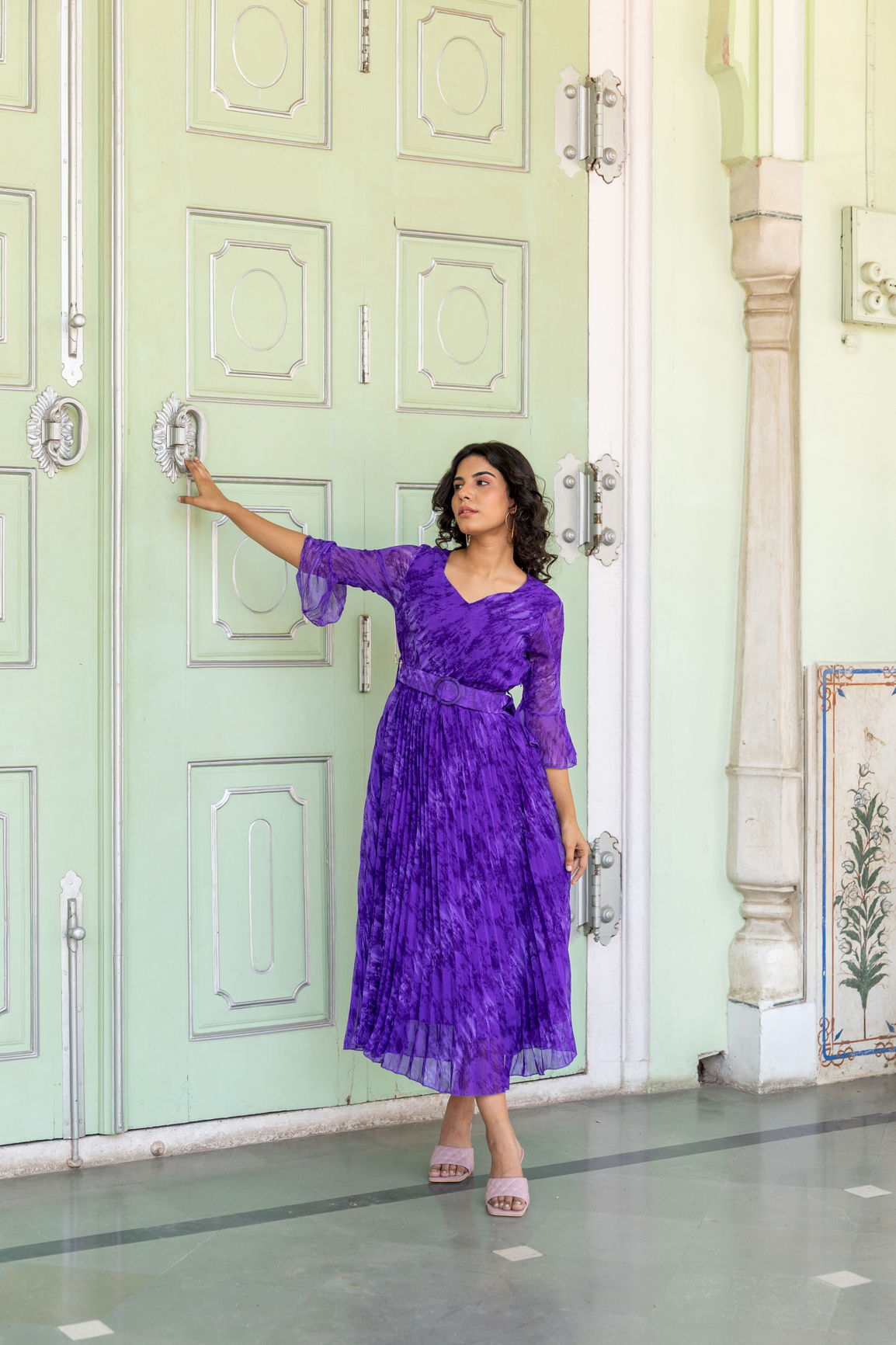 FRENCH VIOLET PLEATED MAXI
