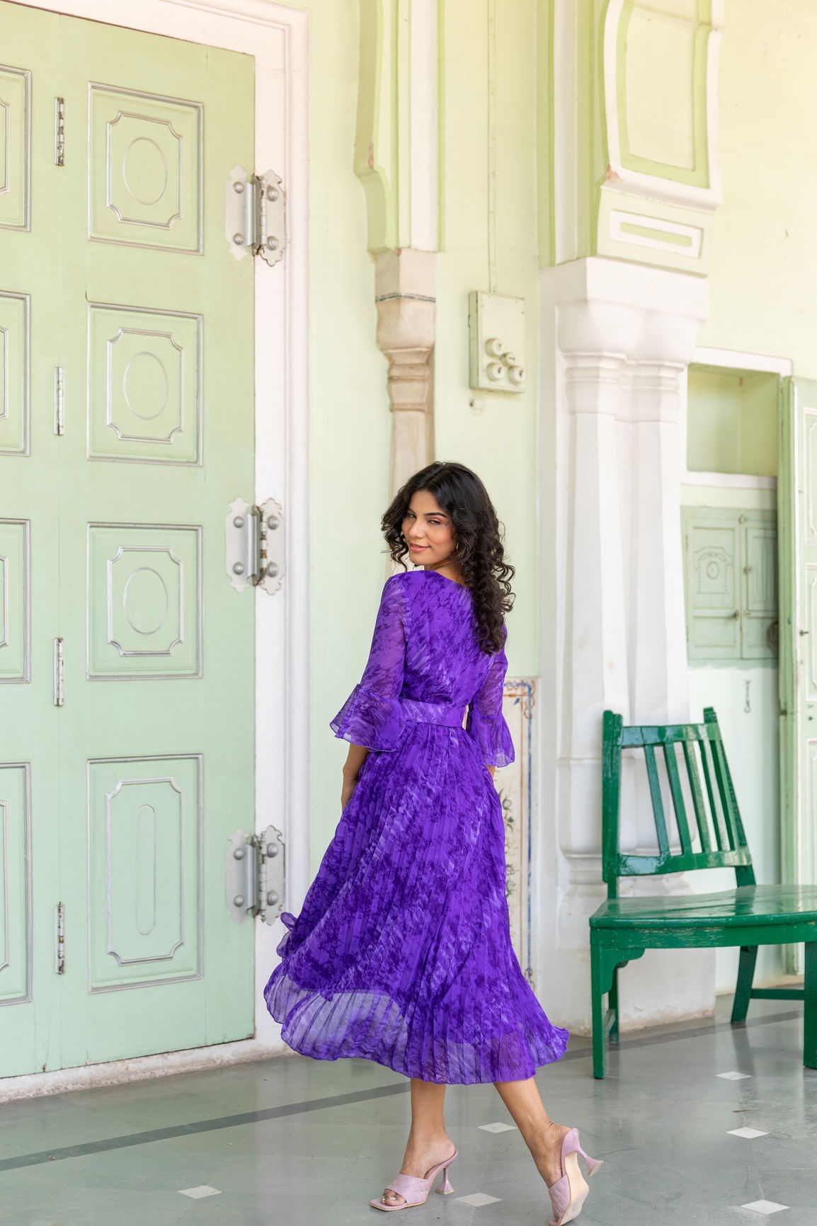 FRENCH VIOLET PLEATED MAXI
