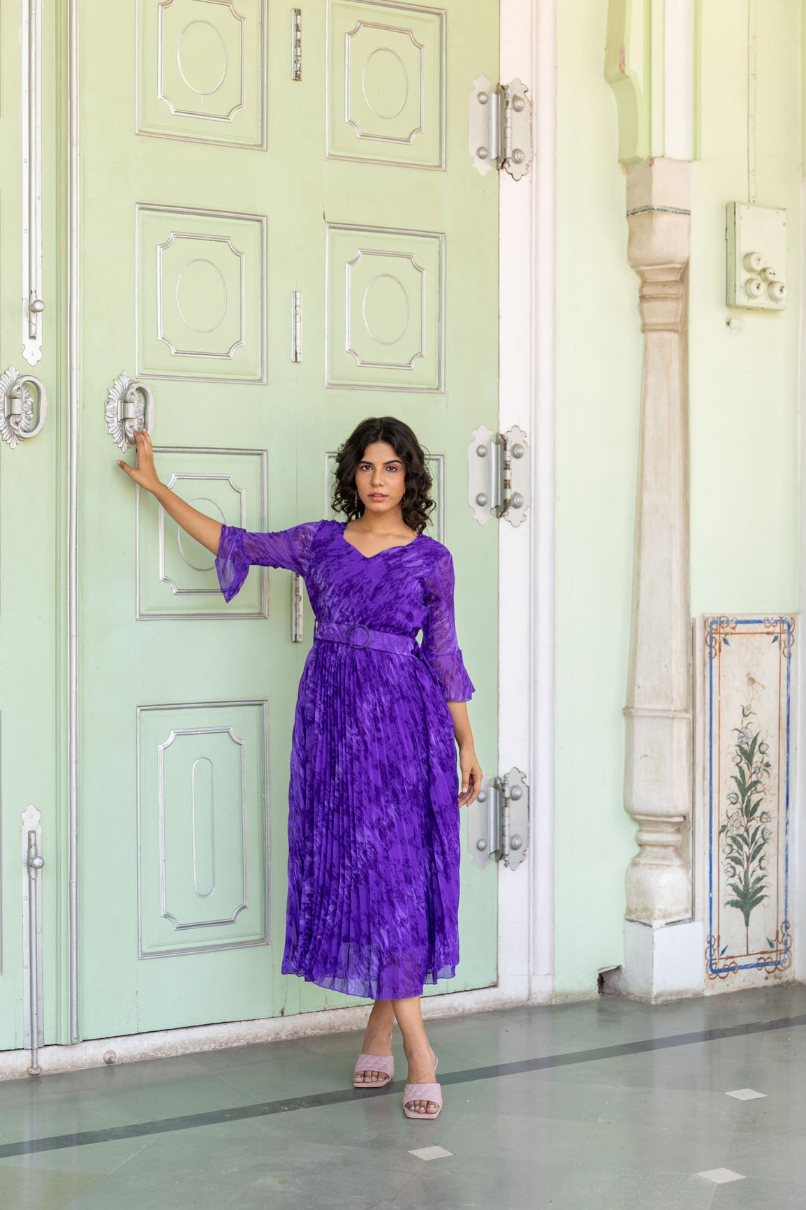 FRENCH VIOLET PLEATED MAXI