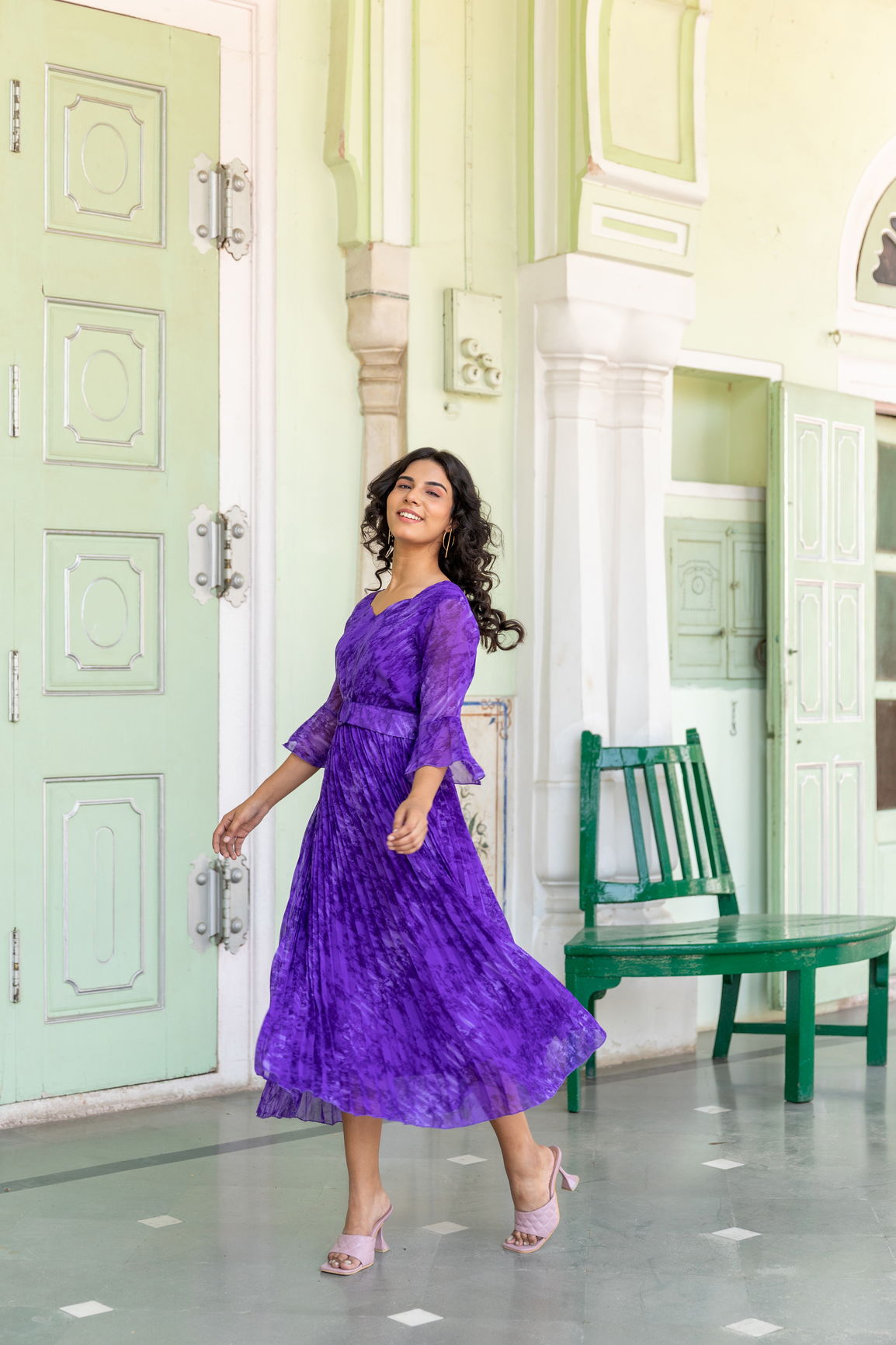FRENCH VIOLET PLEATED MAXI