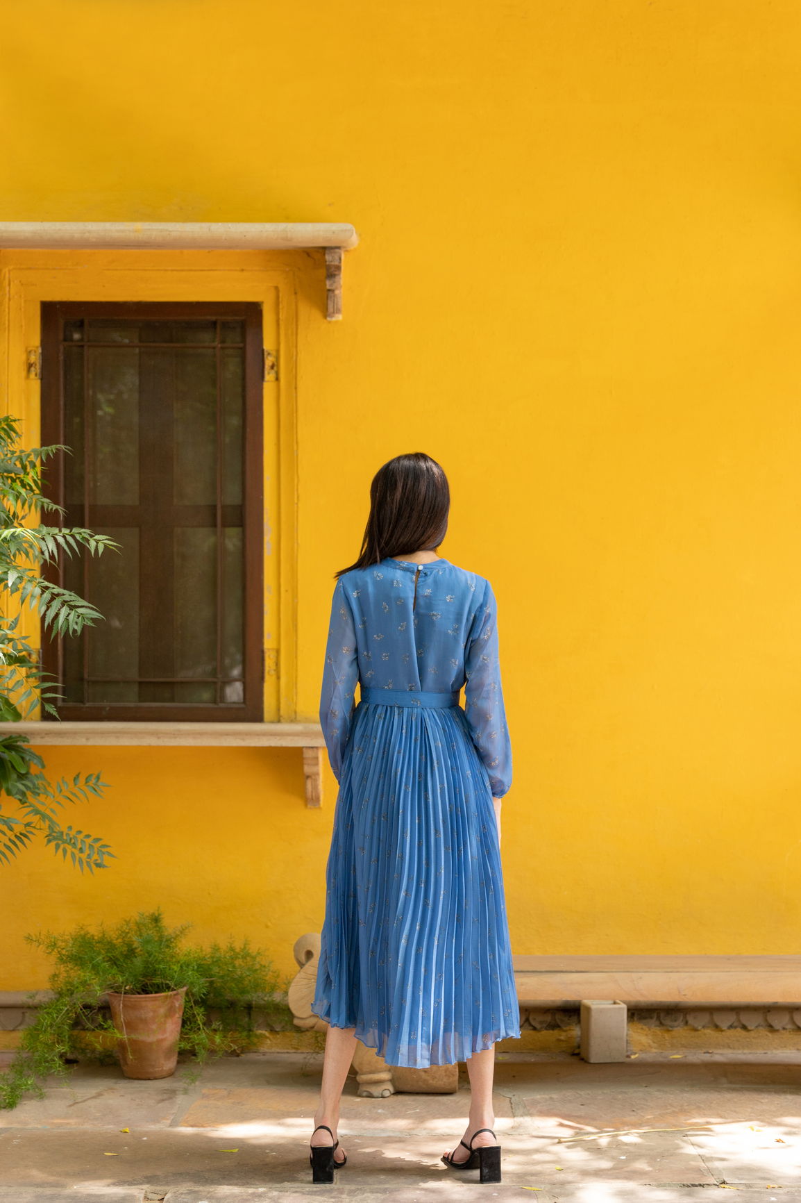 PIGEON BLUE PLEATED MAXI