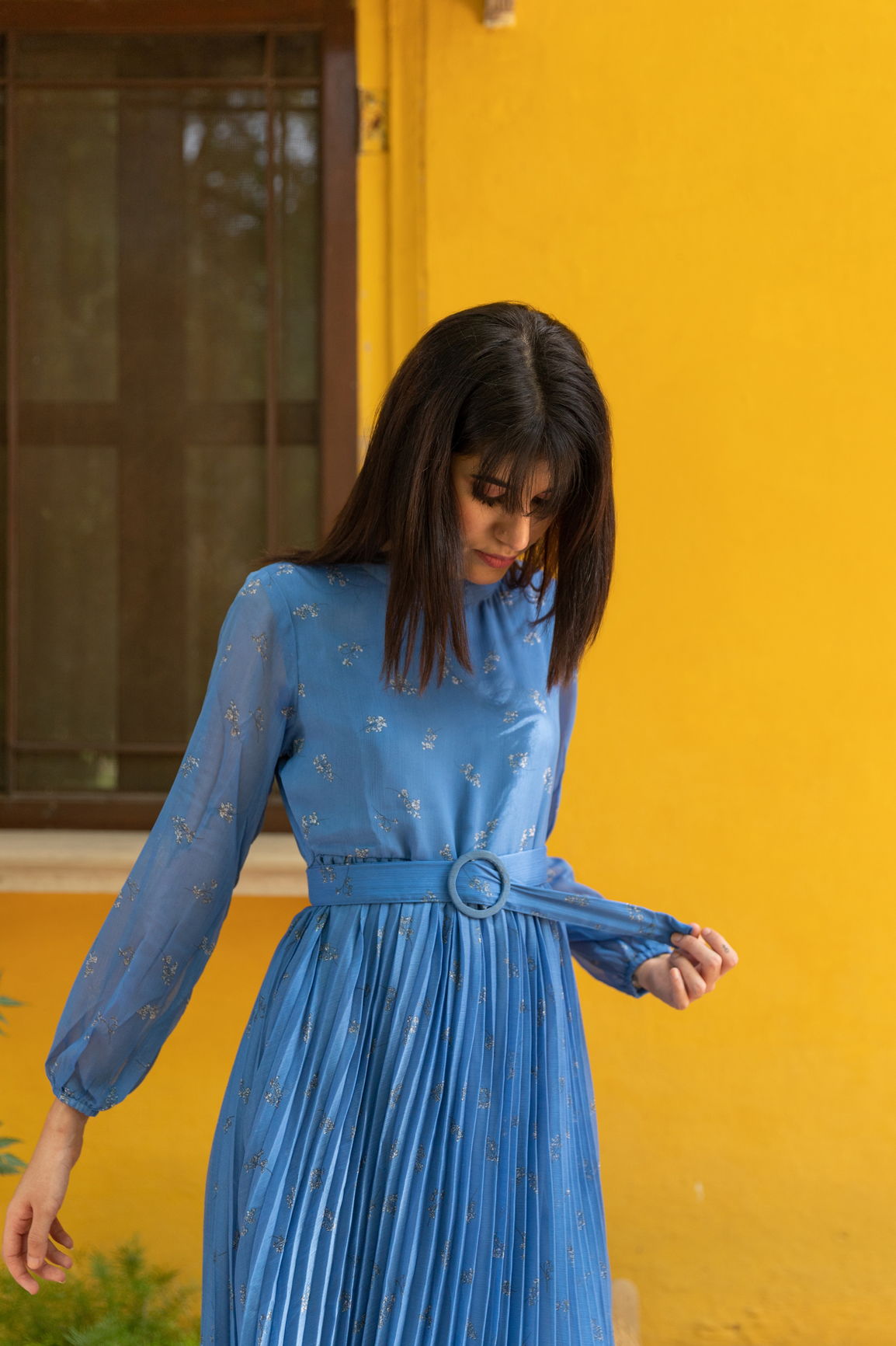PIGEON BLUE PLEATED MAXI