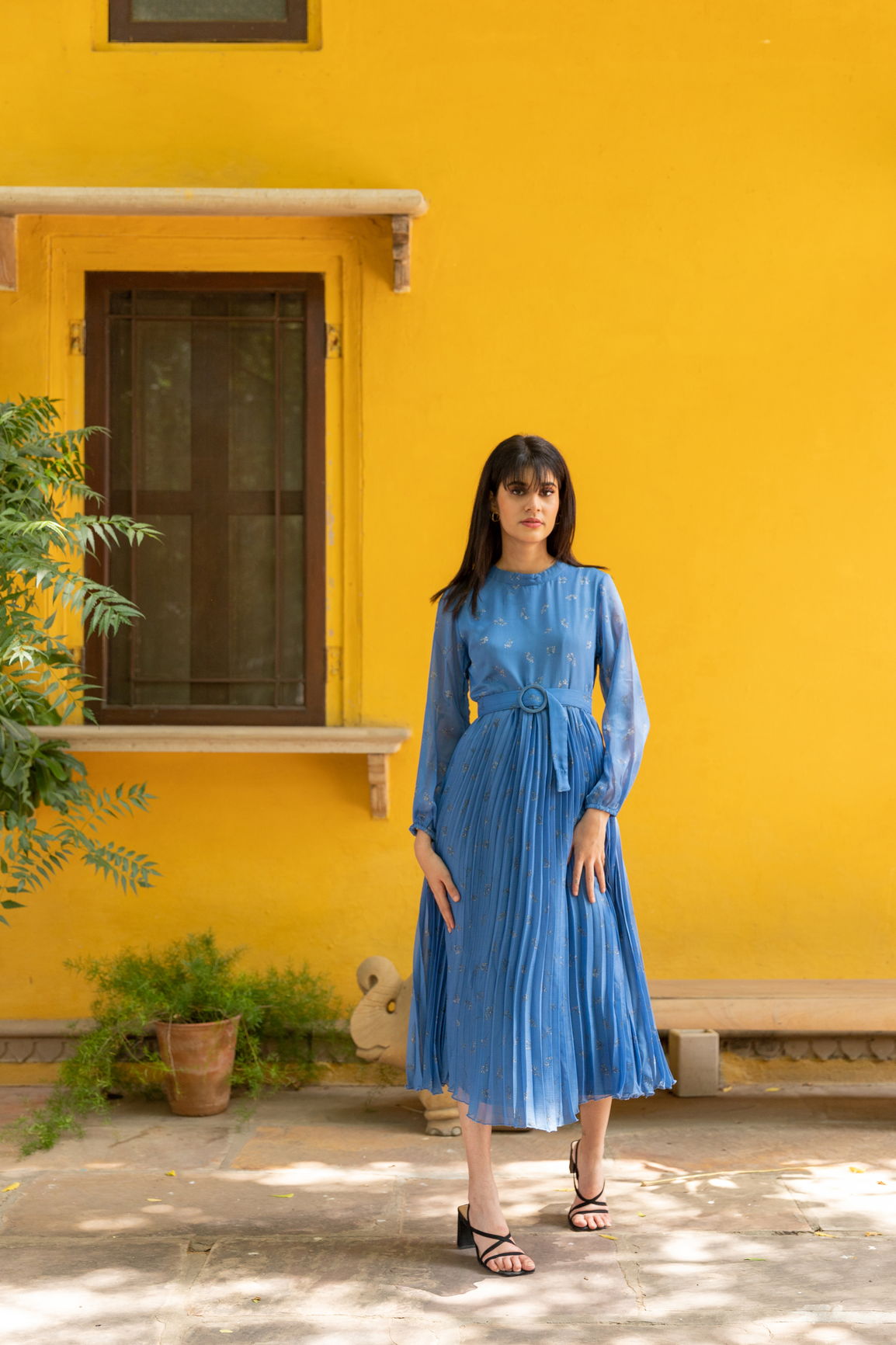 PIGEON BLUE PLEATED MAXI