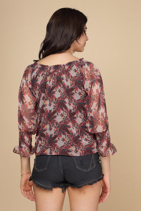Elegant multi off-shoulder top with floral pattern, perfect for casual wear.