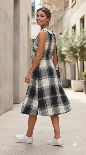BLACK & WHITE FLANNEL PETER PAN COLLAR DRESS