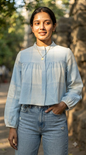 BLUE & WHITE FLANNEL COTTON SHIRT