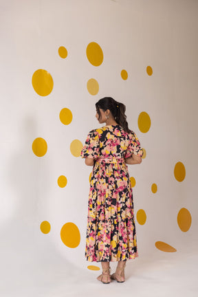 BIG FLORAL TIERED COTTON MAXI