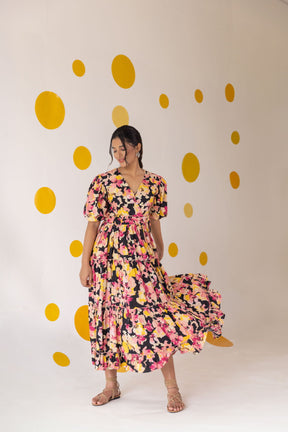BIG FLORAL TIERED COTTON MAXI
