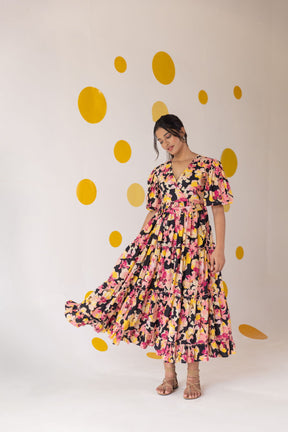 BIG FLORAL TIERED COTTON MAXI
