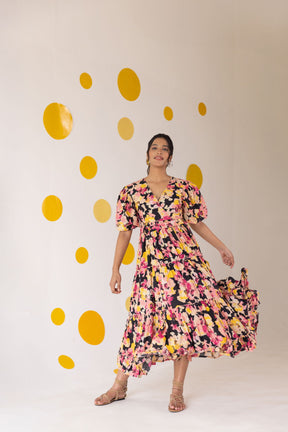 BIG FLORAL TIERED COTTON MAXI