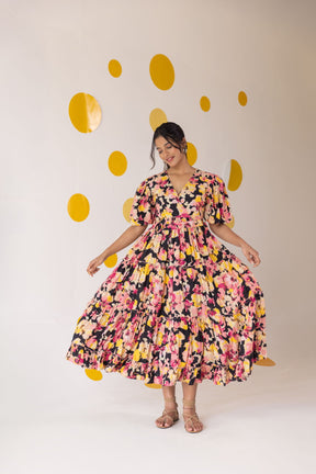 BIG FLORAL TIERED COTTON MAXI