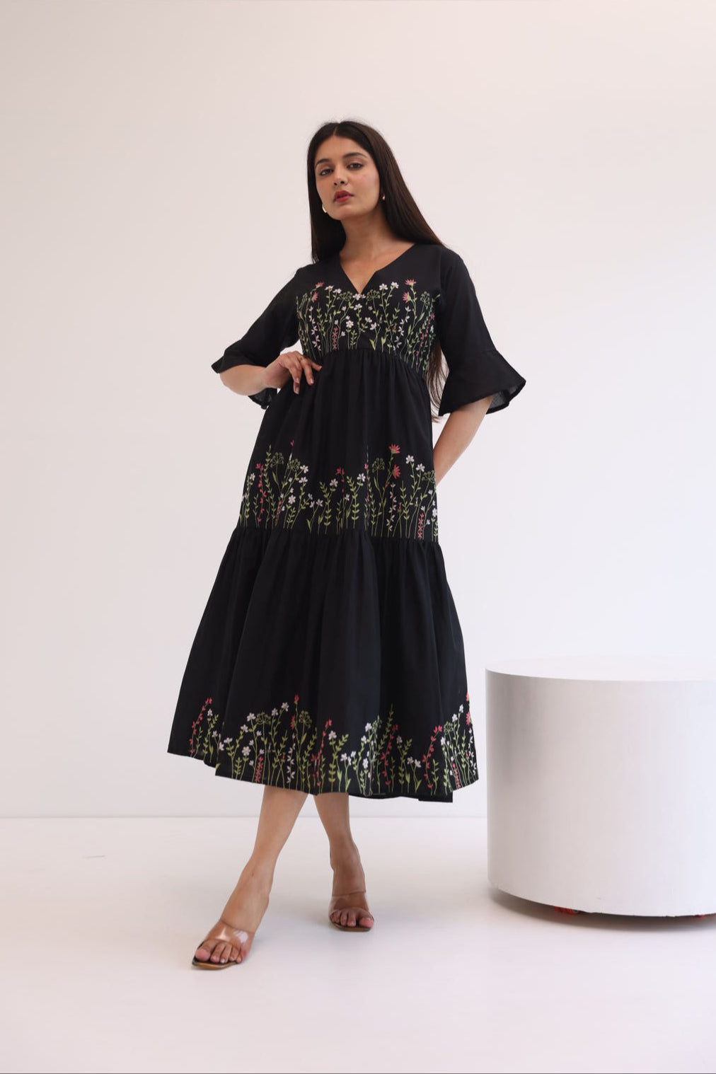 BLACK EMBROIDERY MAXI