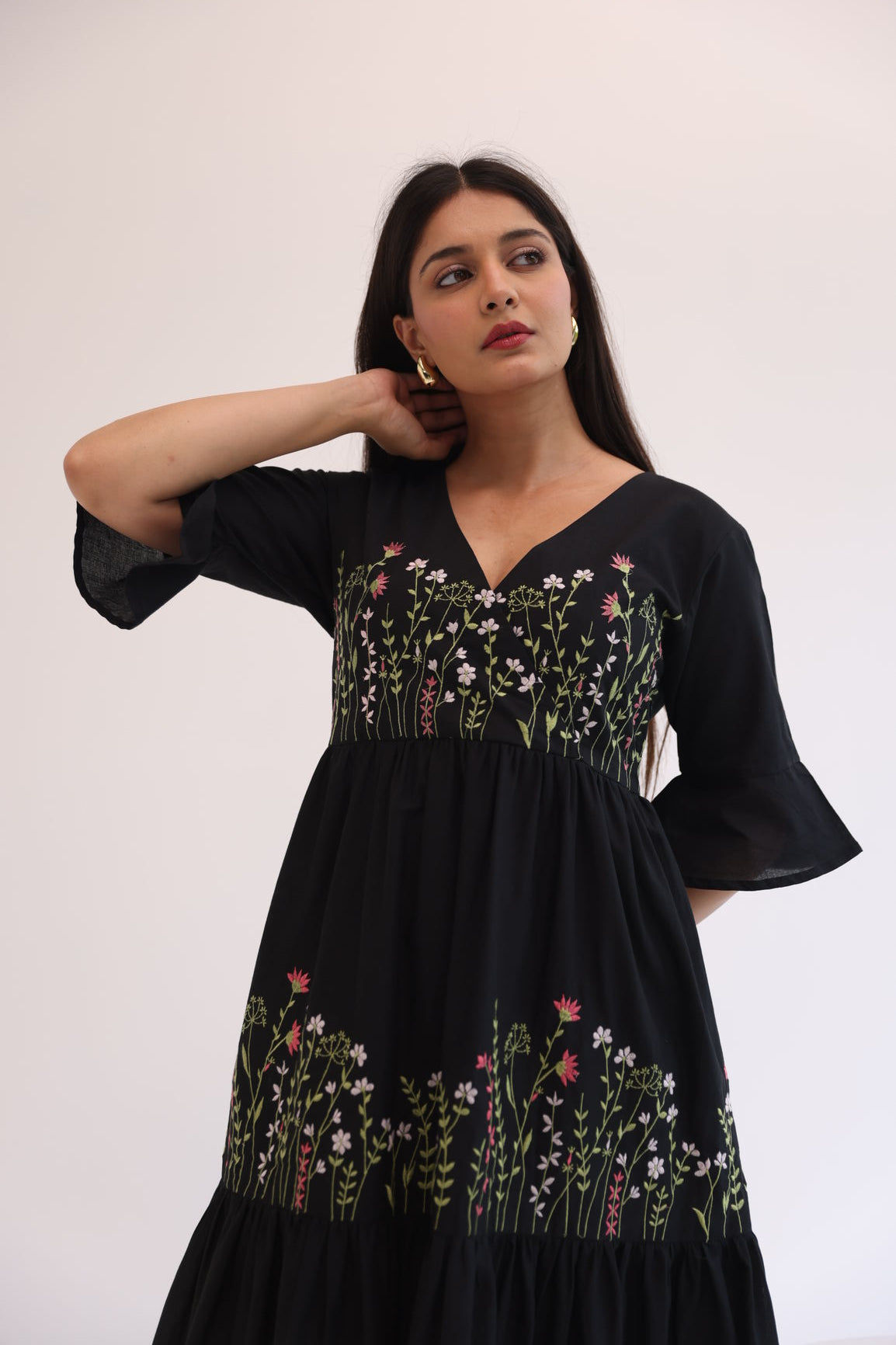 BLACK EMBROIDERY MAXI